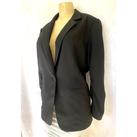 Alberto Makali Jacket Blazer One Button Ruched Sleeve Back Zipper Lined L - Picture 2 of 7